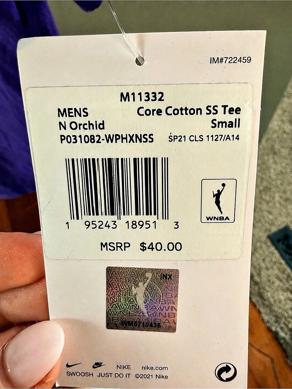 Nike Core Cotton SS Tee Phoenix Mercury Sabally #0 Purple Small NWT